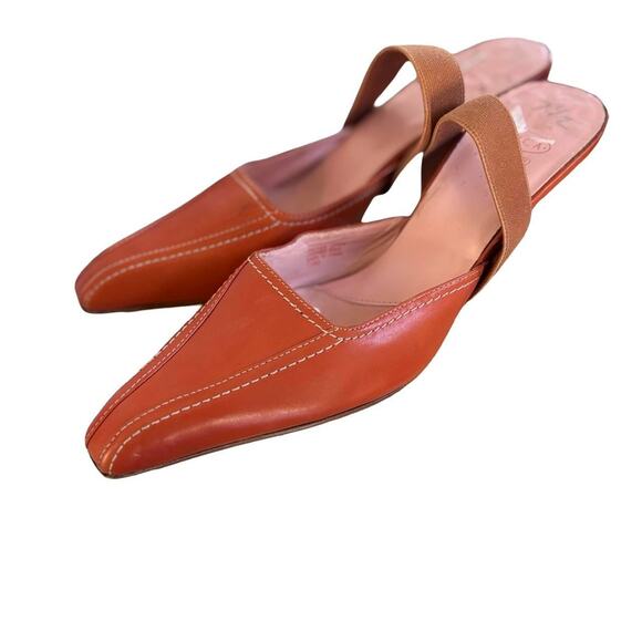 90'S VTG. BURNT ORANGE PUMPKIN POINTED TOE KITTEN MULES PUMPS  JOAN & DAVID7-7.5 - Picture 3 of 9
